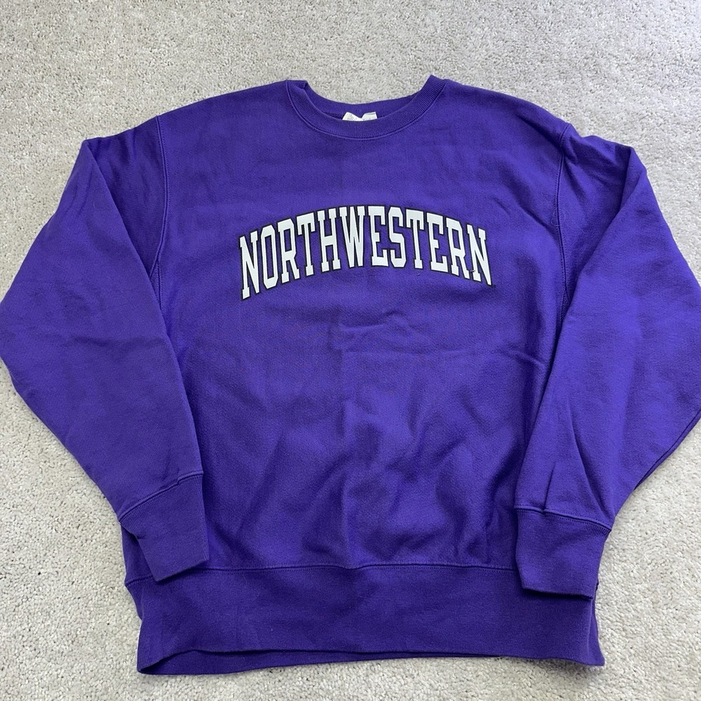 Northwestern Wildcats Sweatshirt Mens Large Purple NCAA Champion Reverse Weave